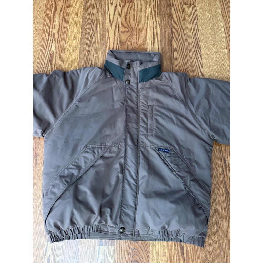 Vintage 90s JG Hook Down Jacket Mens L Brown Green Ski Puffer Coat